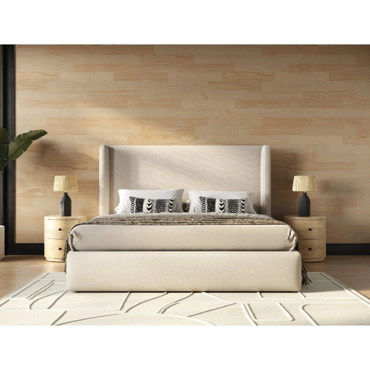 Luxury Upholstered Modern Beige Bed European Style for Villa