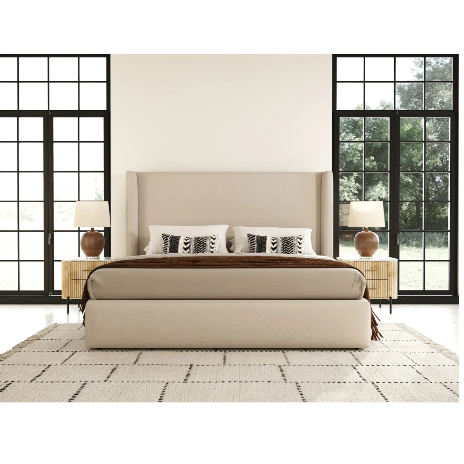 Luxury Upholstered Modern Beige Bed European Style for Villa