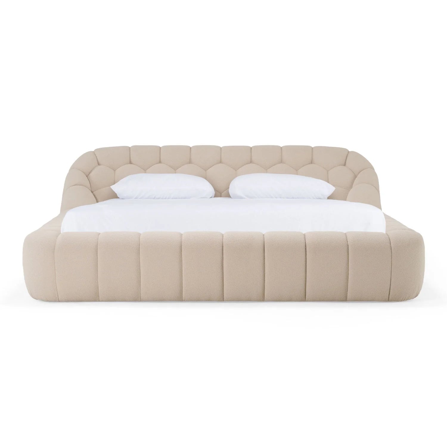 Luxury Upholstered Modern Beige Bed European Style for Villa