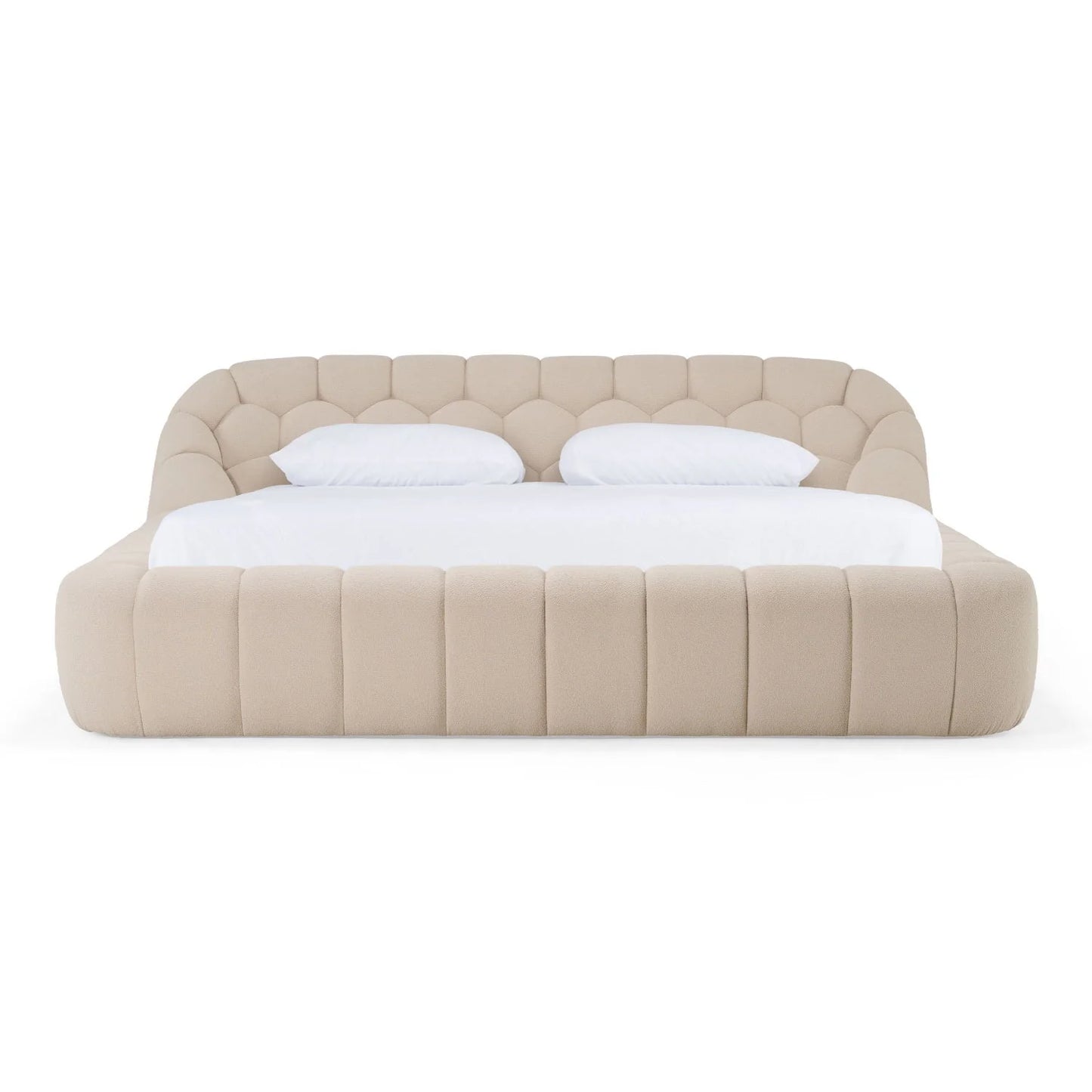 Luxury Upholstered Modern Beige Bed European Style for Villa