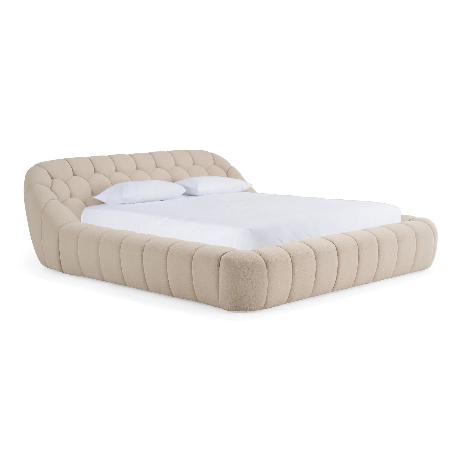 Luxury Upholstered Modern Beige Bed European Style for Villa
