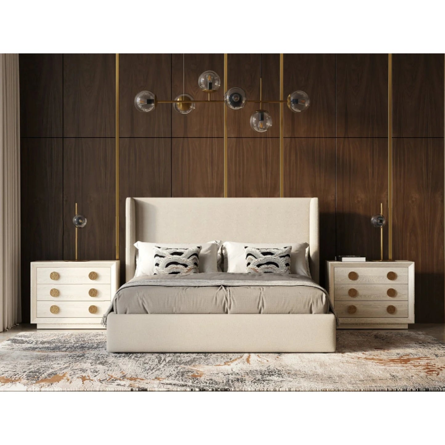 Luxury Upholstered Modern Beige Bed European Style for Villa