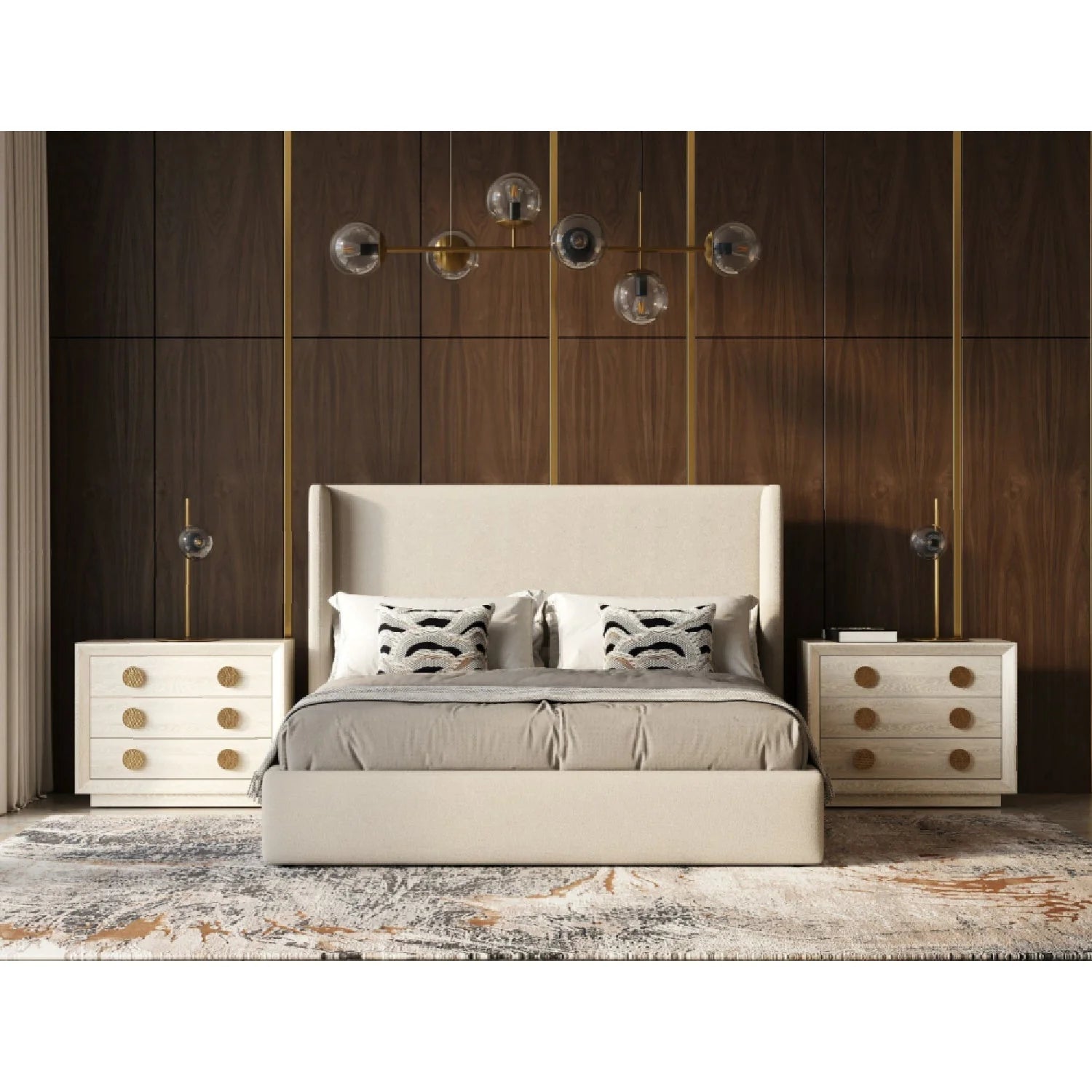 Luxury Upholstered Modern Beige Bed European Style for Villa