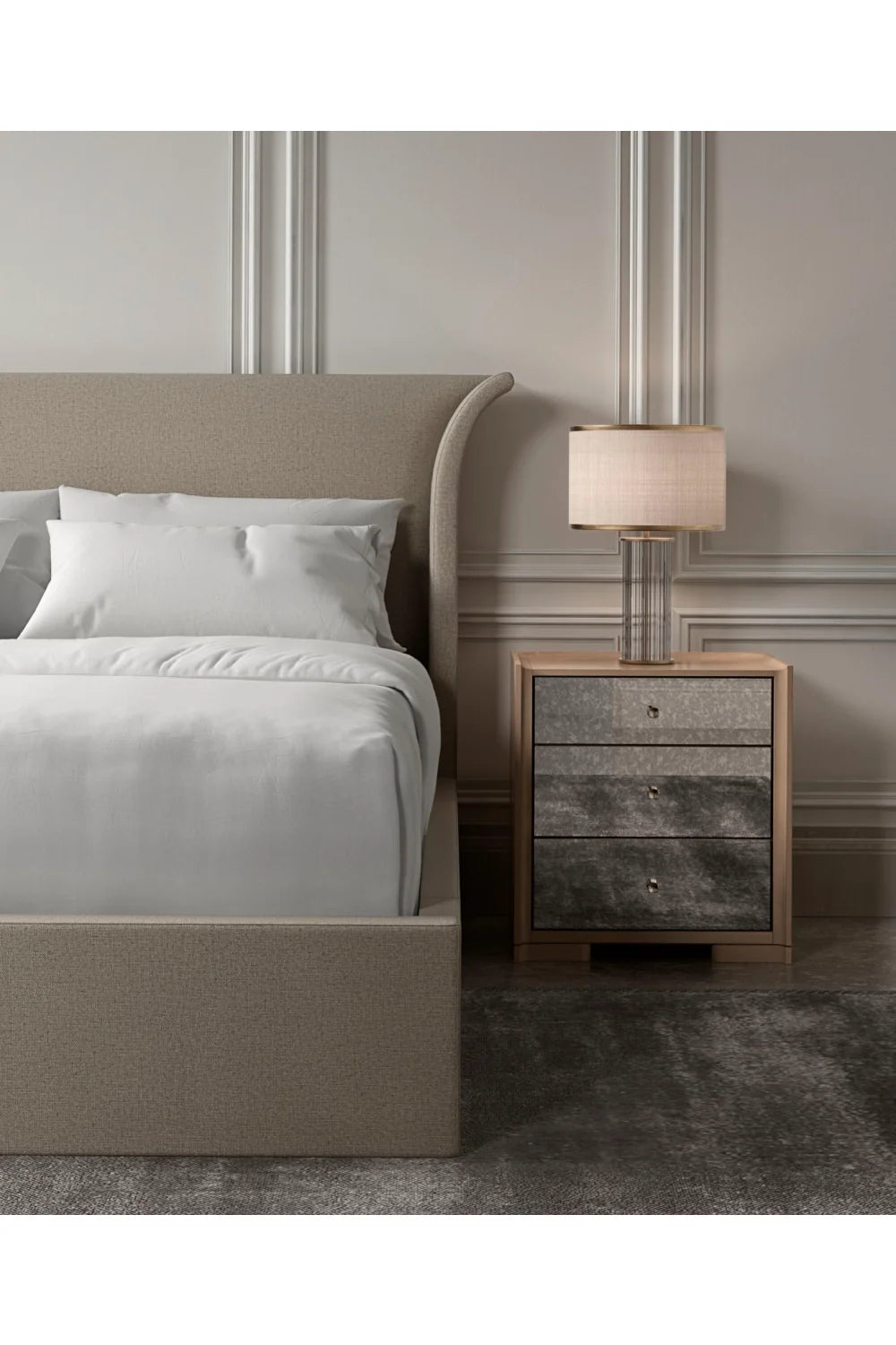 Luxury Upholstered Modern Beige Flared Bed European Style for Villa