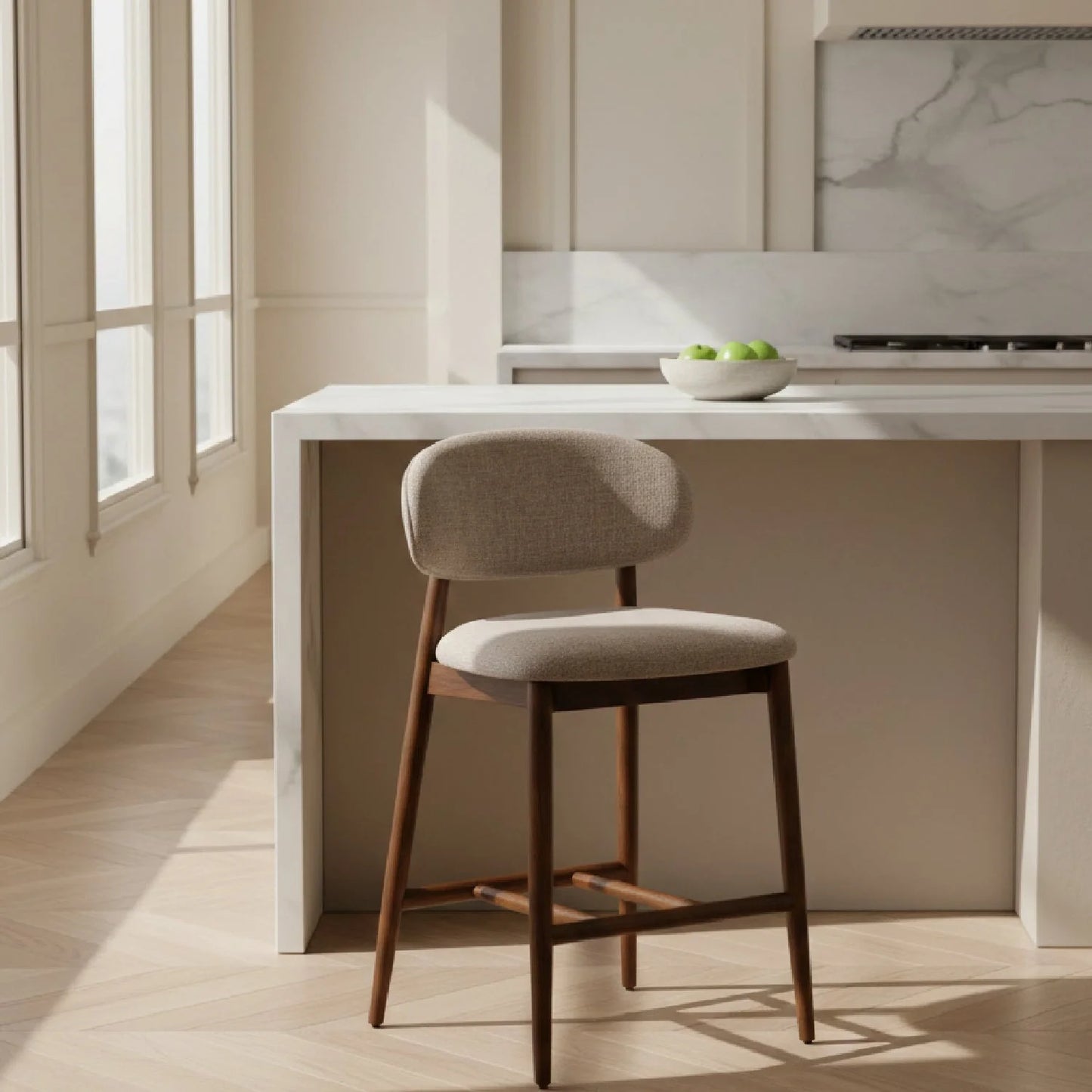 Luxury Upholstered Modern Beige Linen Counter Stool European Style for Villa