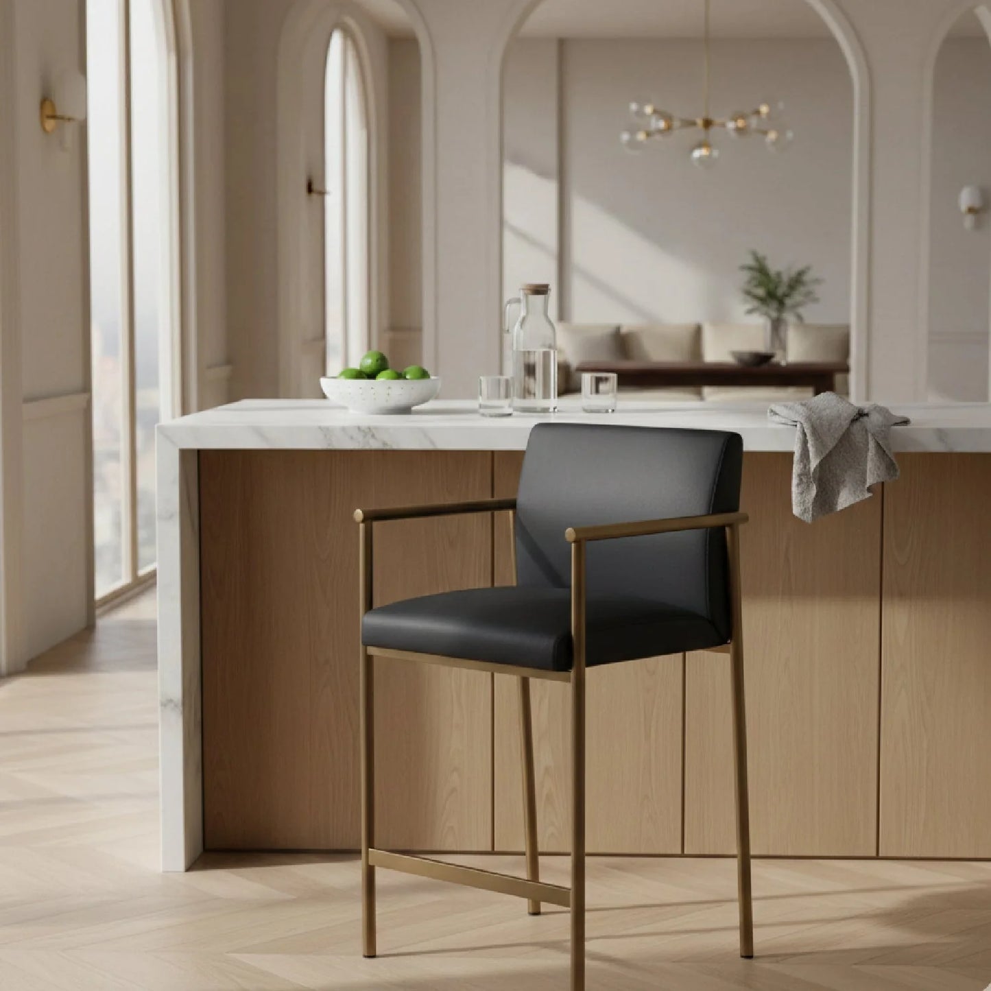 Luxury Upholstered Modern Black Counter Stool European Style for Villa