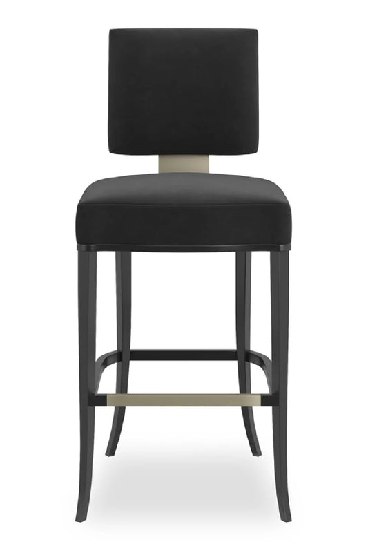 Luxury Upholstered Modern Black Square-Back Bar Stool European Style for Villa