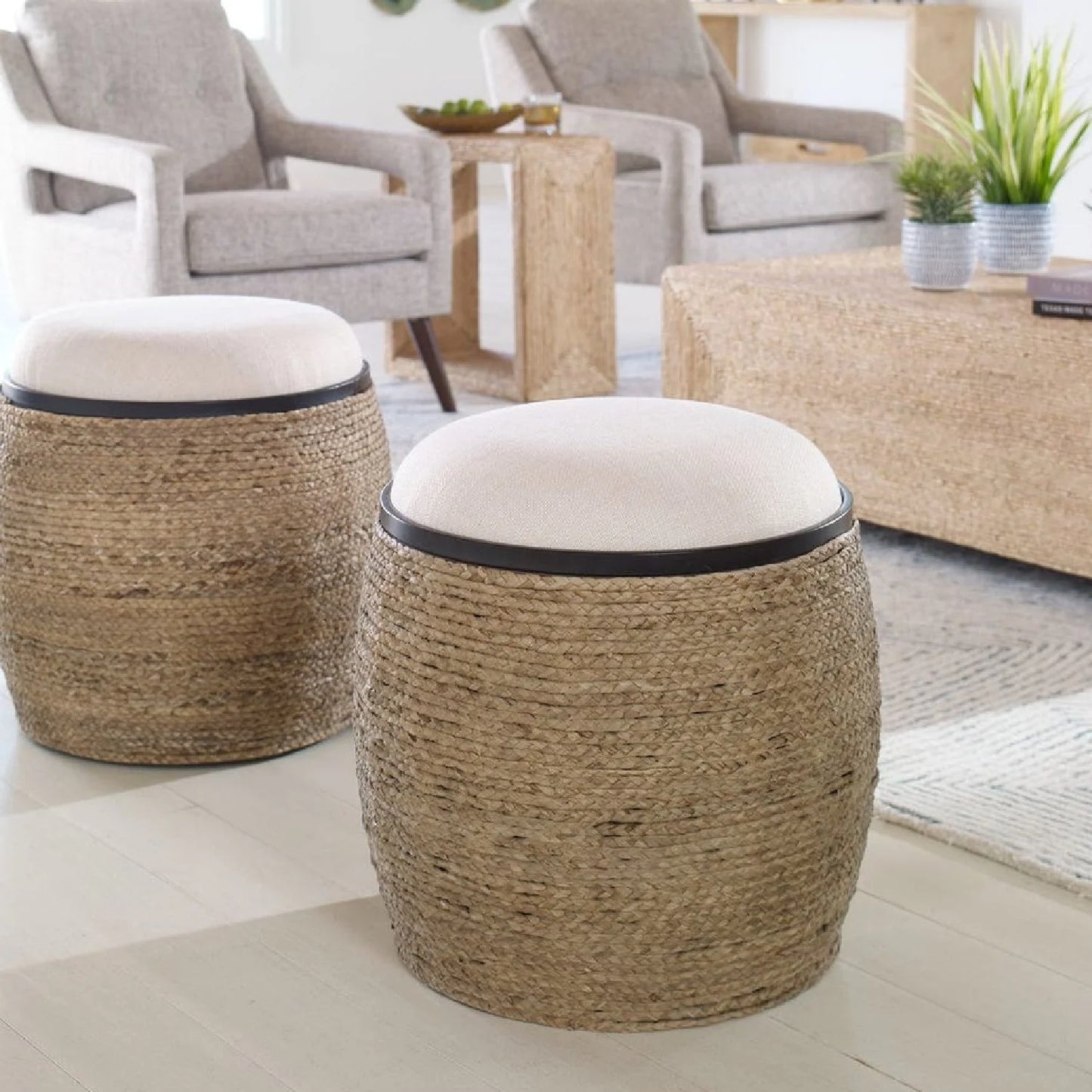 Luxury Upholstered Modern Braided Ottoman European Style for Villa