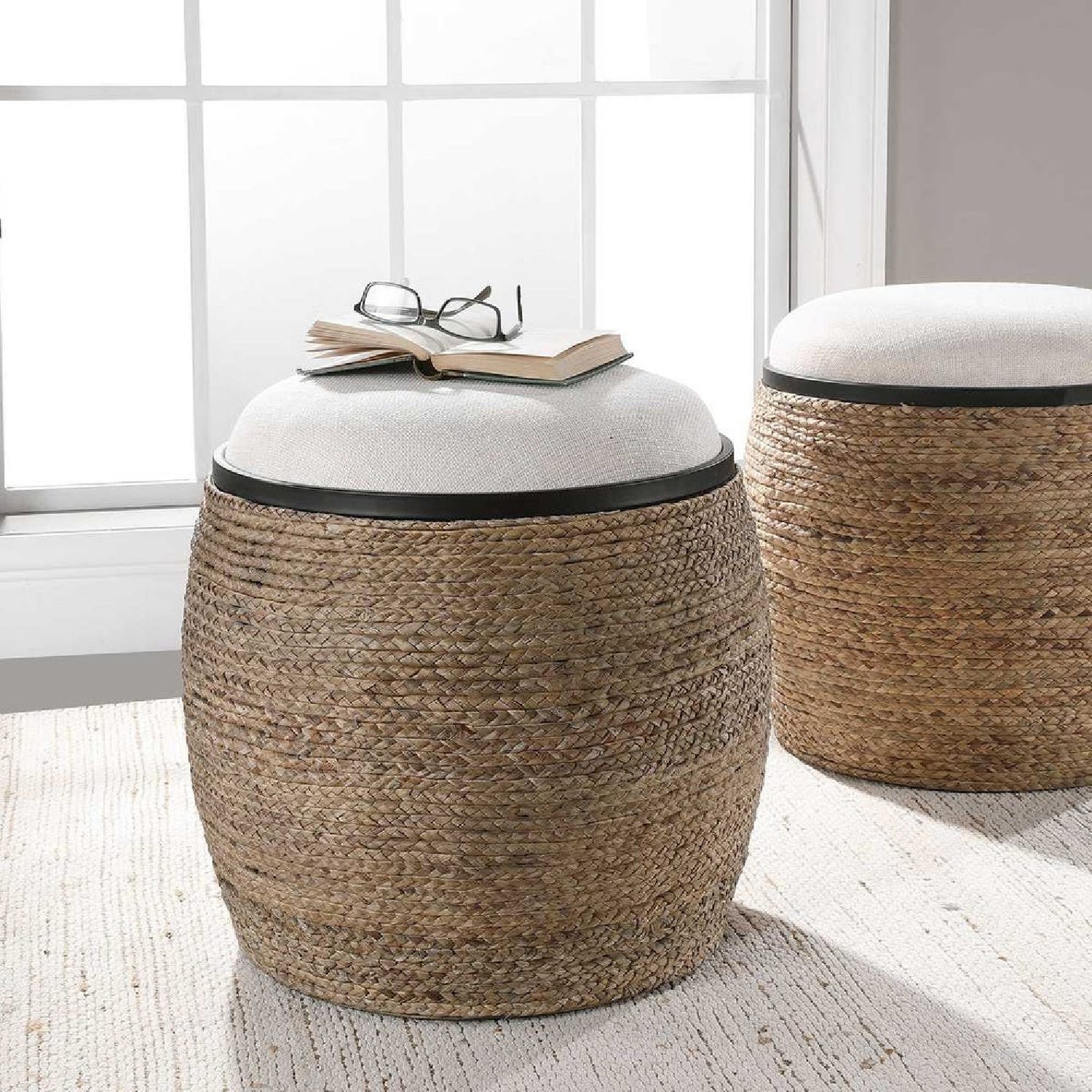 Luxury Upholstered Modern Braided Ottoman European Style for Villa