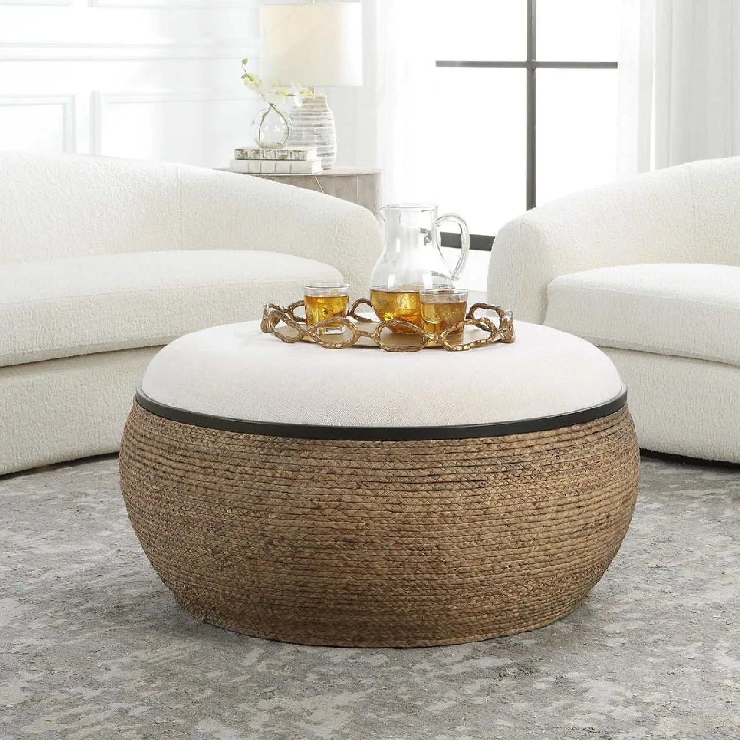 Luxury Upholstered Modern Braided Ottoman European Style for Villa