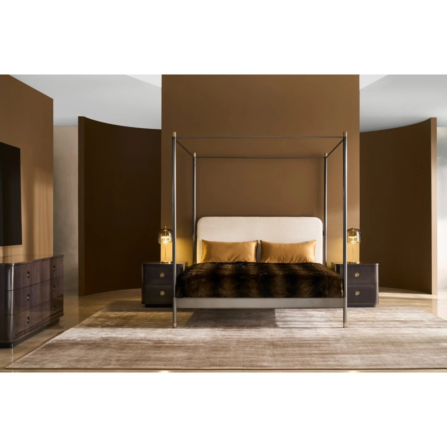 Luxury Upholstered Modern Bronze Canopy Bed European Style for Villa