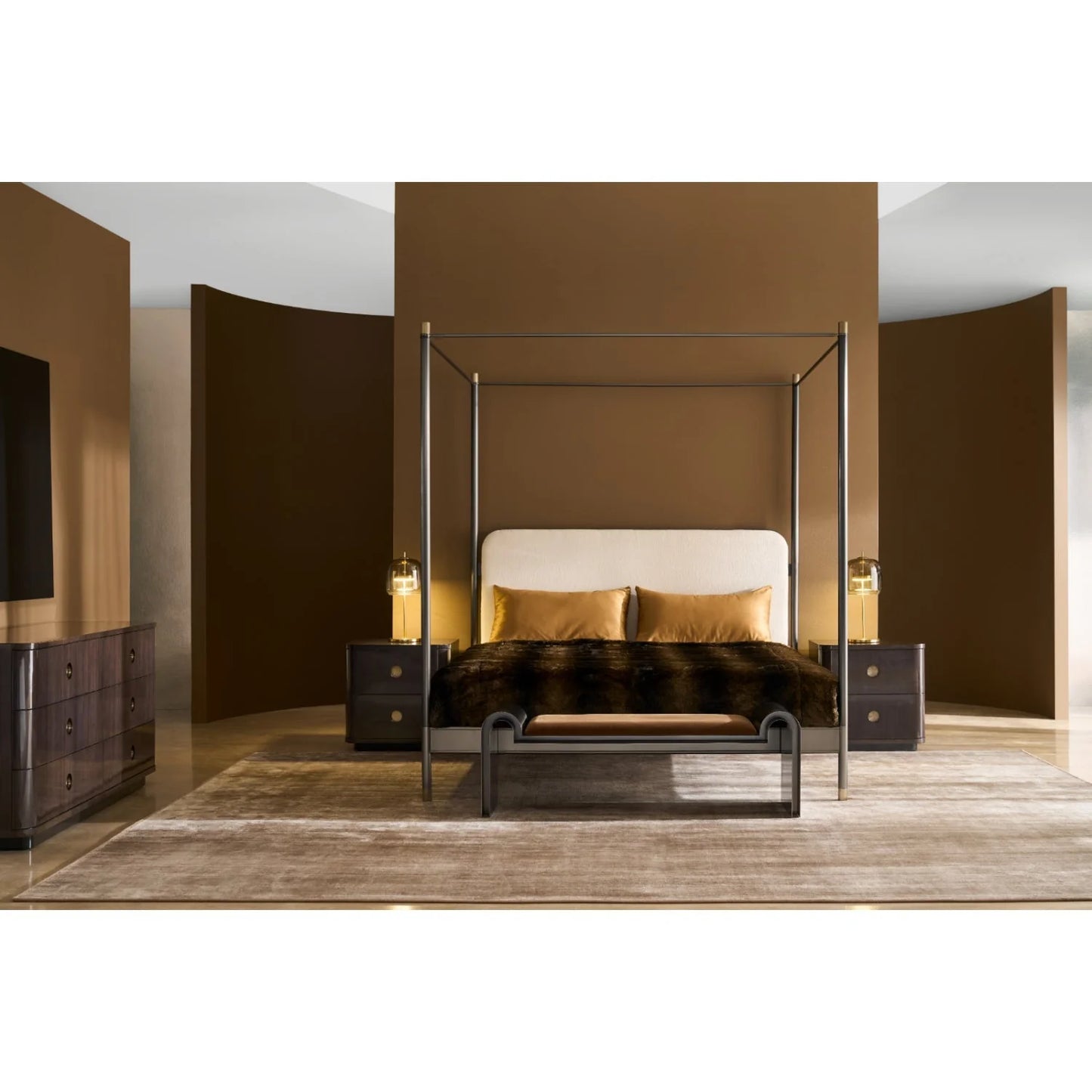 Luxury Upholstered Modern Bronze Canopy Bed European Style for Villa