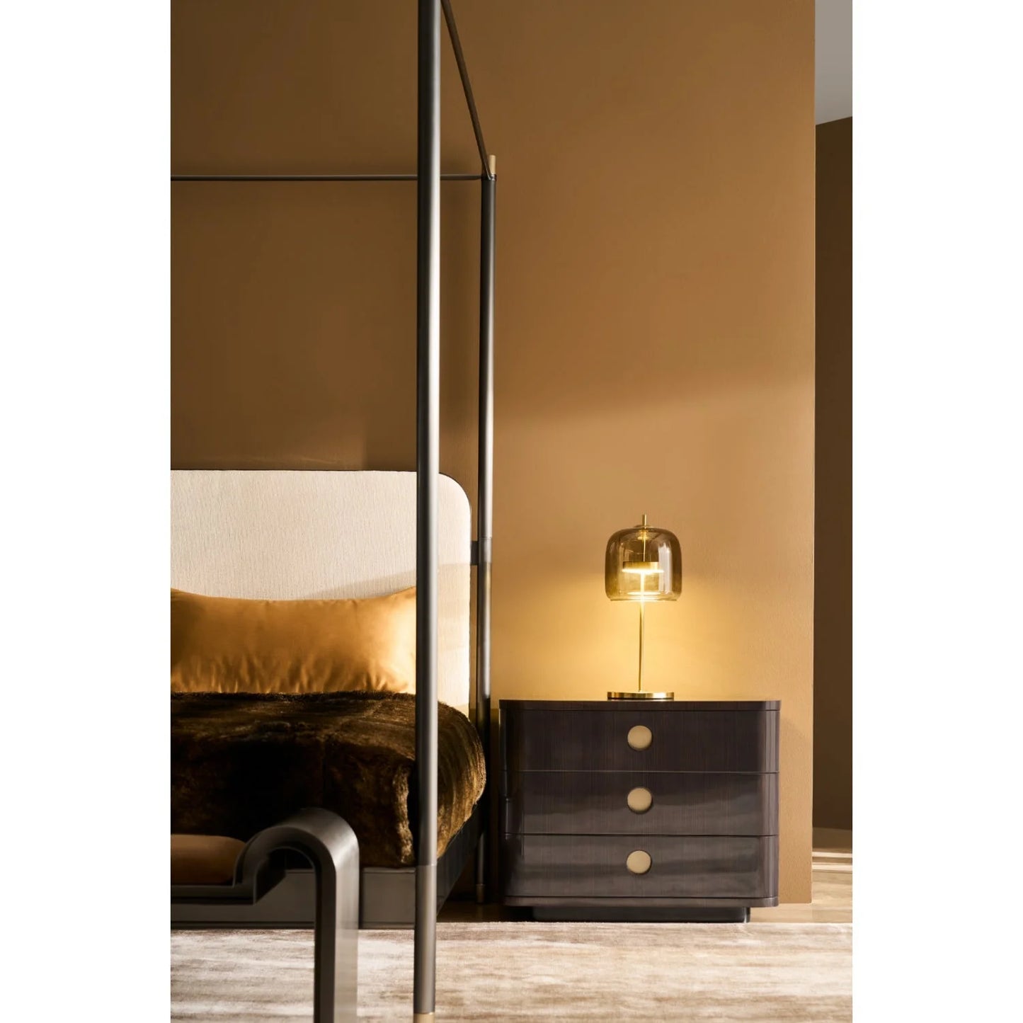Luxury Upholstered Modern Bronze Canopy Bed European Style for Villa