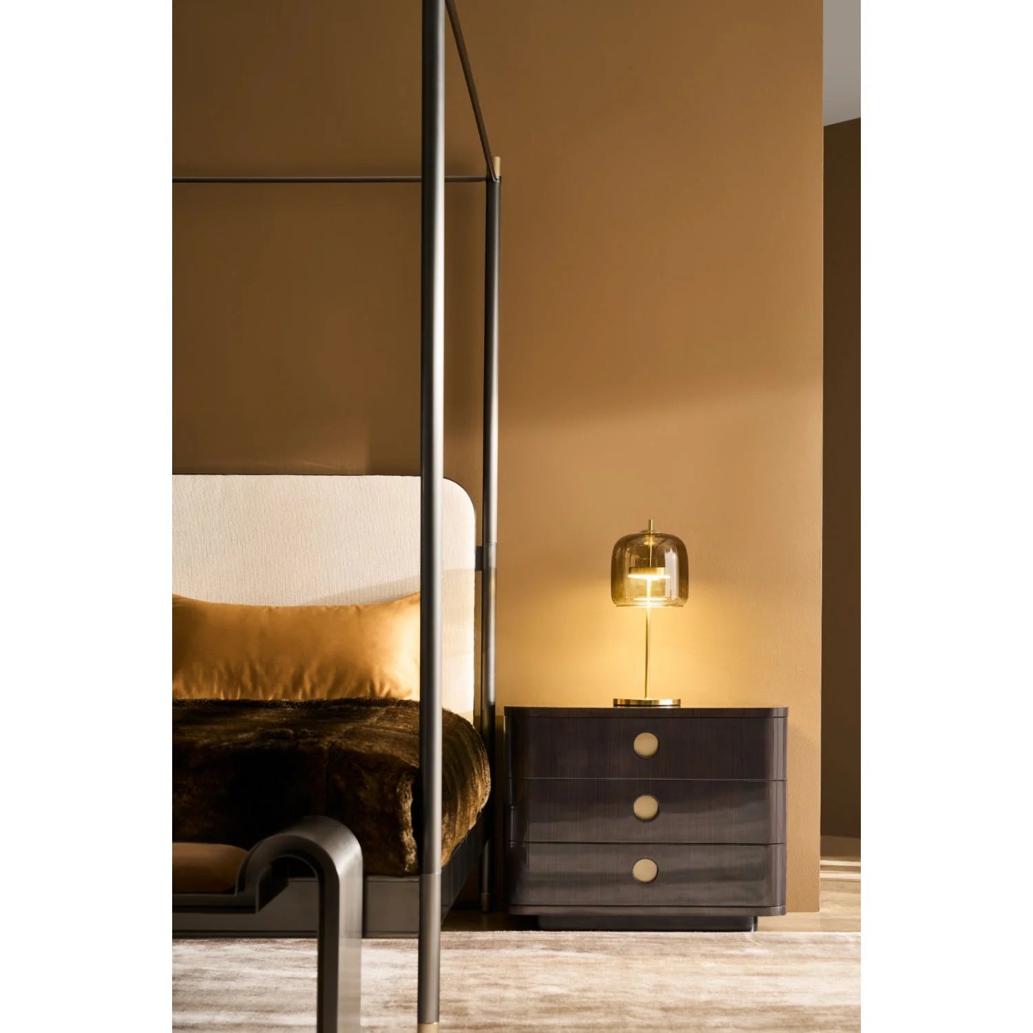 Luxury Upholstered Modern Bronze Canopy Bed European Style for Villa