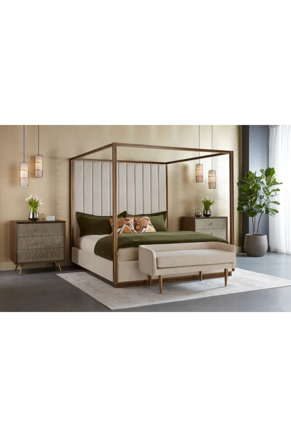 Luxury Upholstered Modern Bronze Canopy Bed European Style for Villa