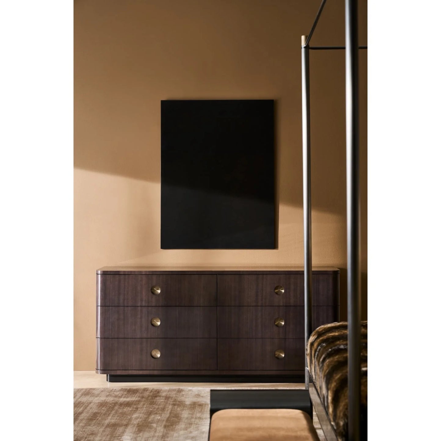 Luxury Upholstered Modern Bronze Canopy Bed European Style for Villa