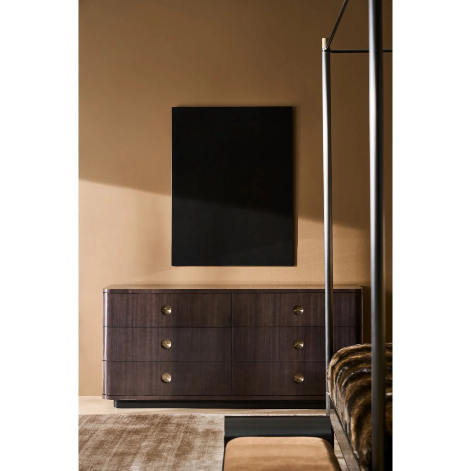 Luxury Upholstered Modern Bronze Canopy Bed European Style for Villa