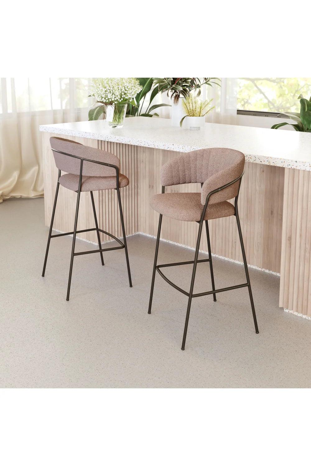 Luxury Upholstered Modern Brown Bar Stool European Style for Villa
