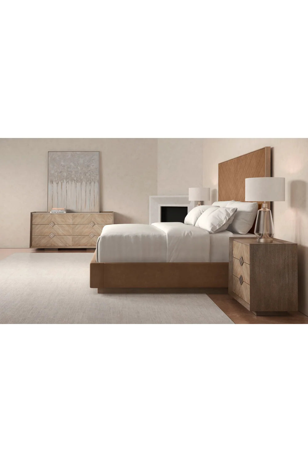 Luxury Upholstered Modern Brown Channel Bed European Style for Villa