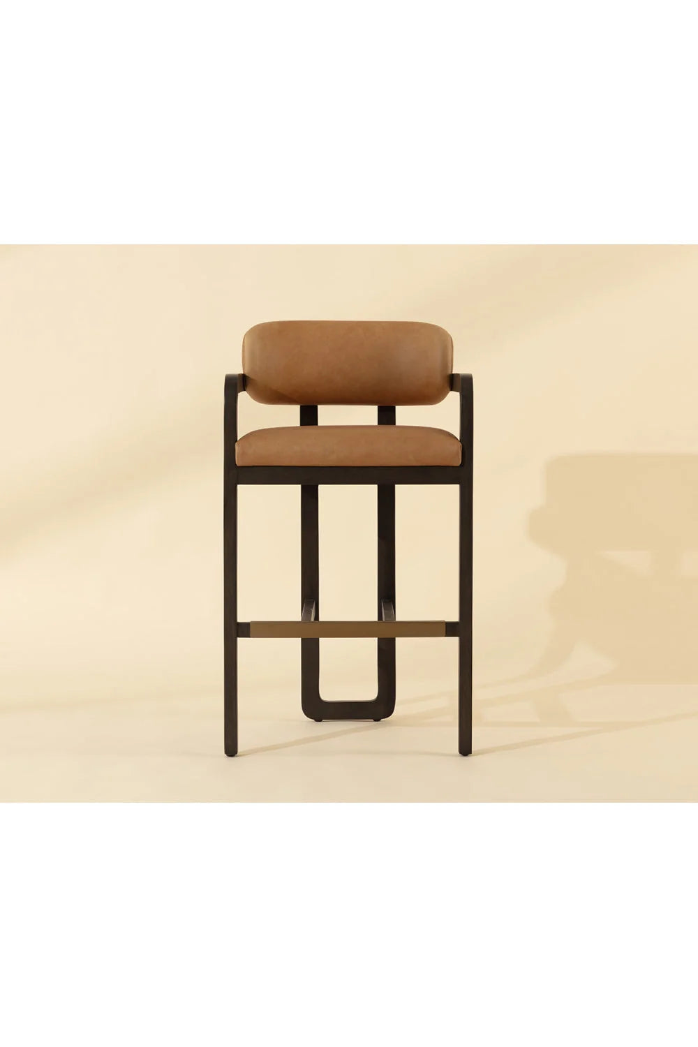 Luxury Upholstered Modern Brown Leather Bar Stool European Style for Villa