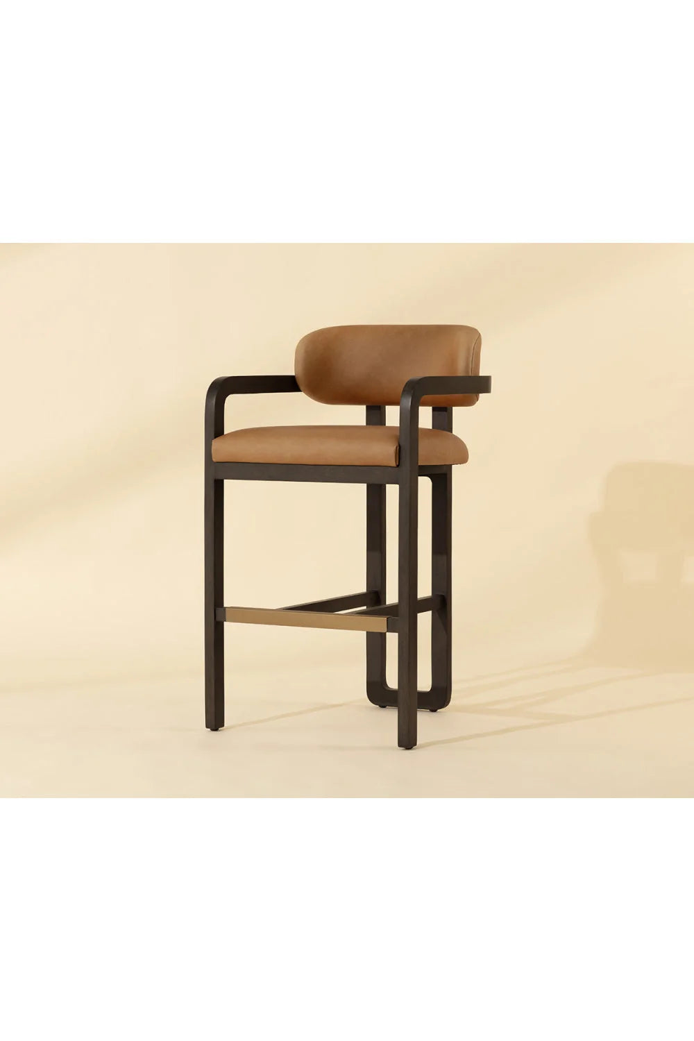 Luxury Upholstered Modern Brown Leather Bar Stool European Style for Villa