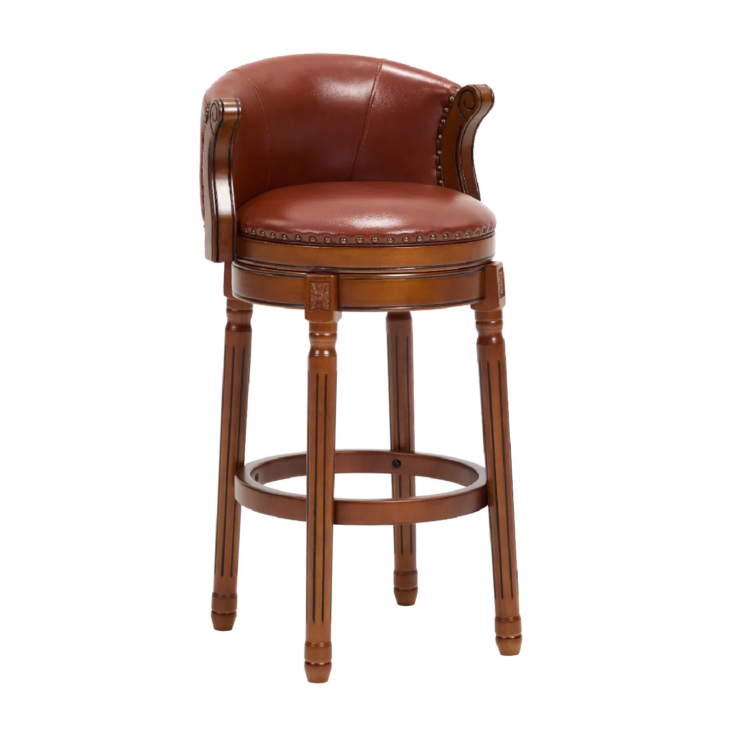 Luxury Upholstered Modern Brown Leather Barstool European Style for Villa