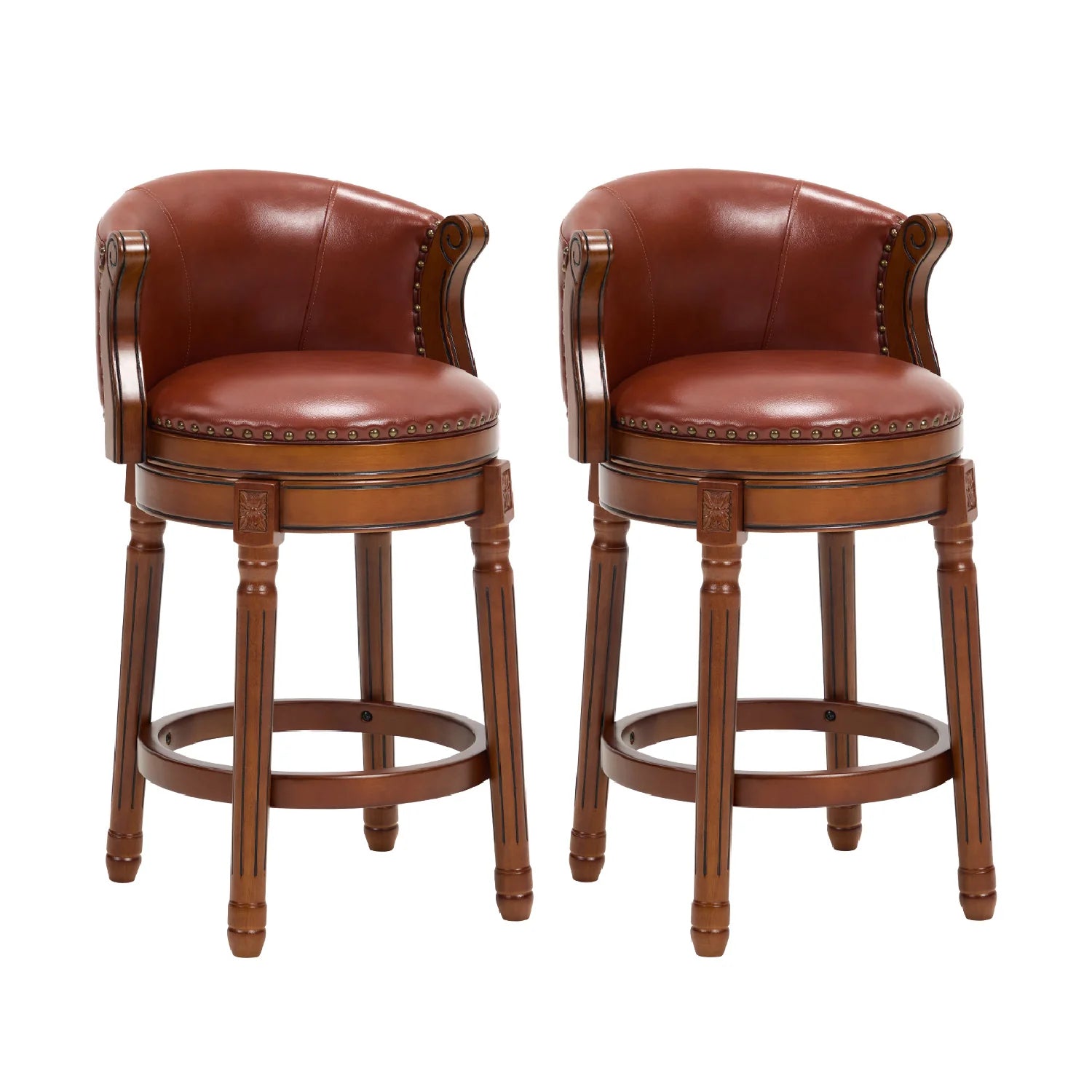 Luxury Upholstered Modern Brown Leather Barstool European Style for Villa