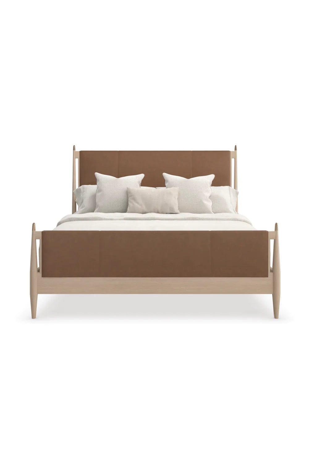 Luxury Upholstered Modern Brown Leather Bed European Style for Villa