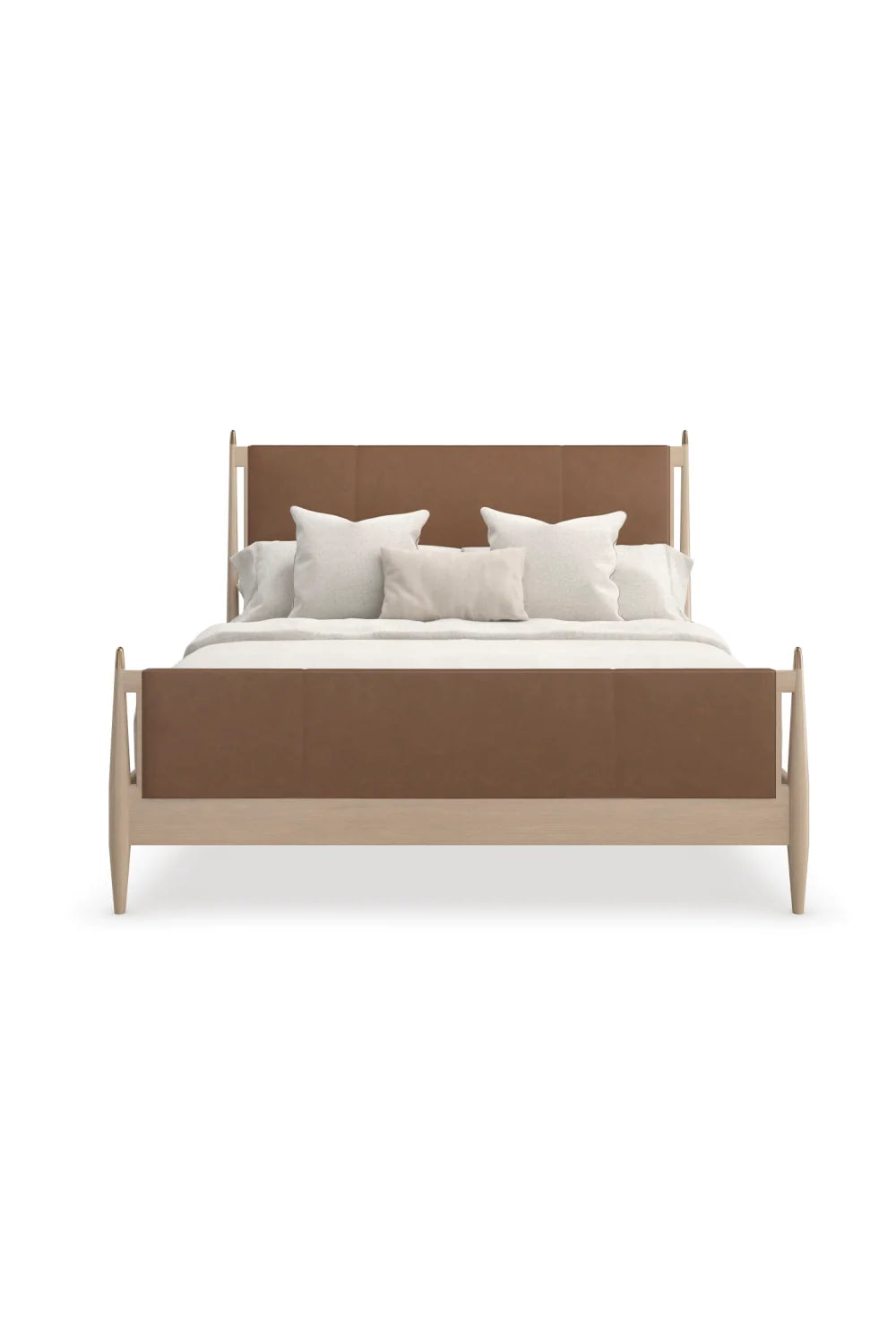 Luxury Upholstered Modern Brown Leather Bed European Style for Villa