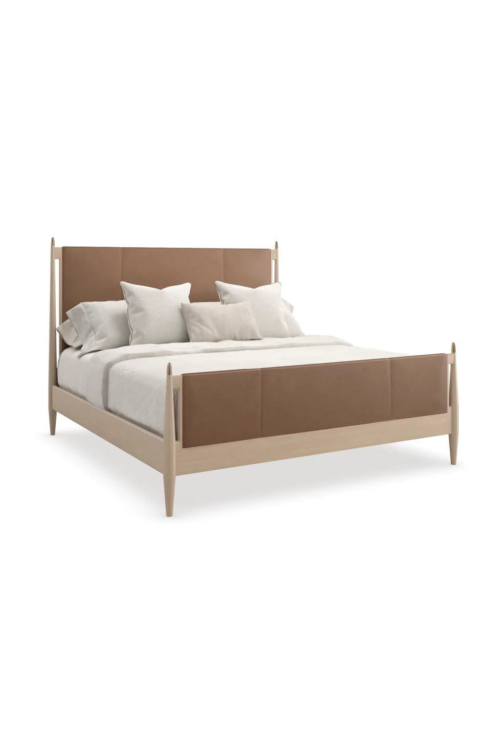 Luxury Upholstered Modern Brown Leather Bed European Style for Villa