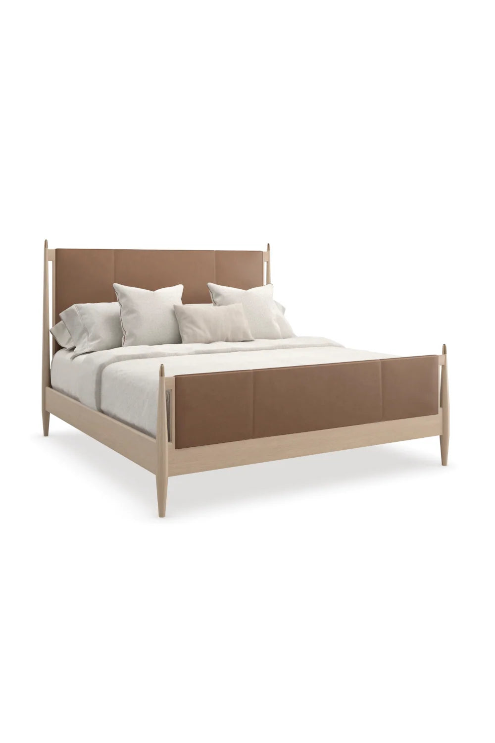 Luxury Upholstered Modern Brown Leather Bed European Style for Villa