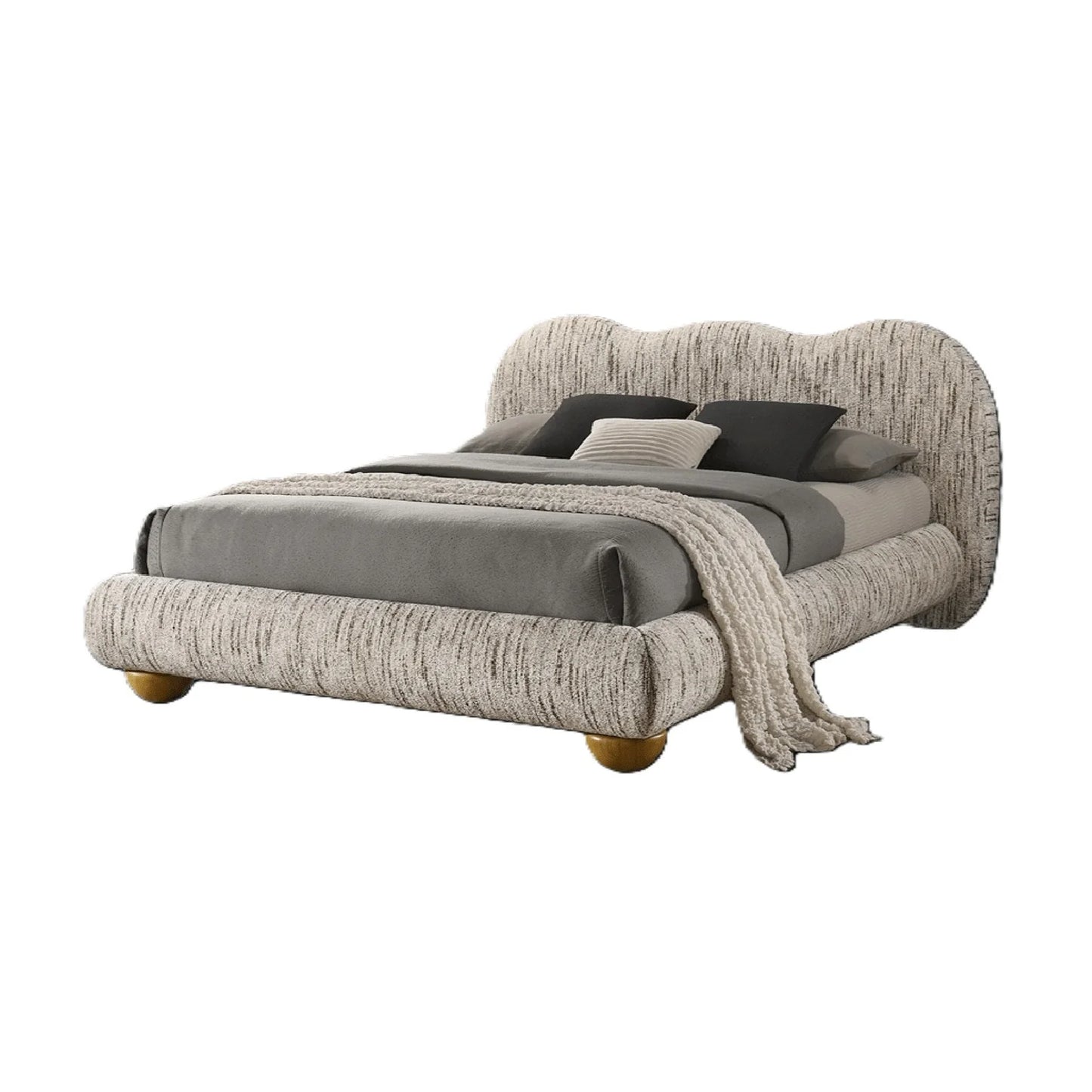 Luxury Upholstered Modern Brown Queen Bed European Style for Villa