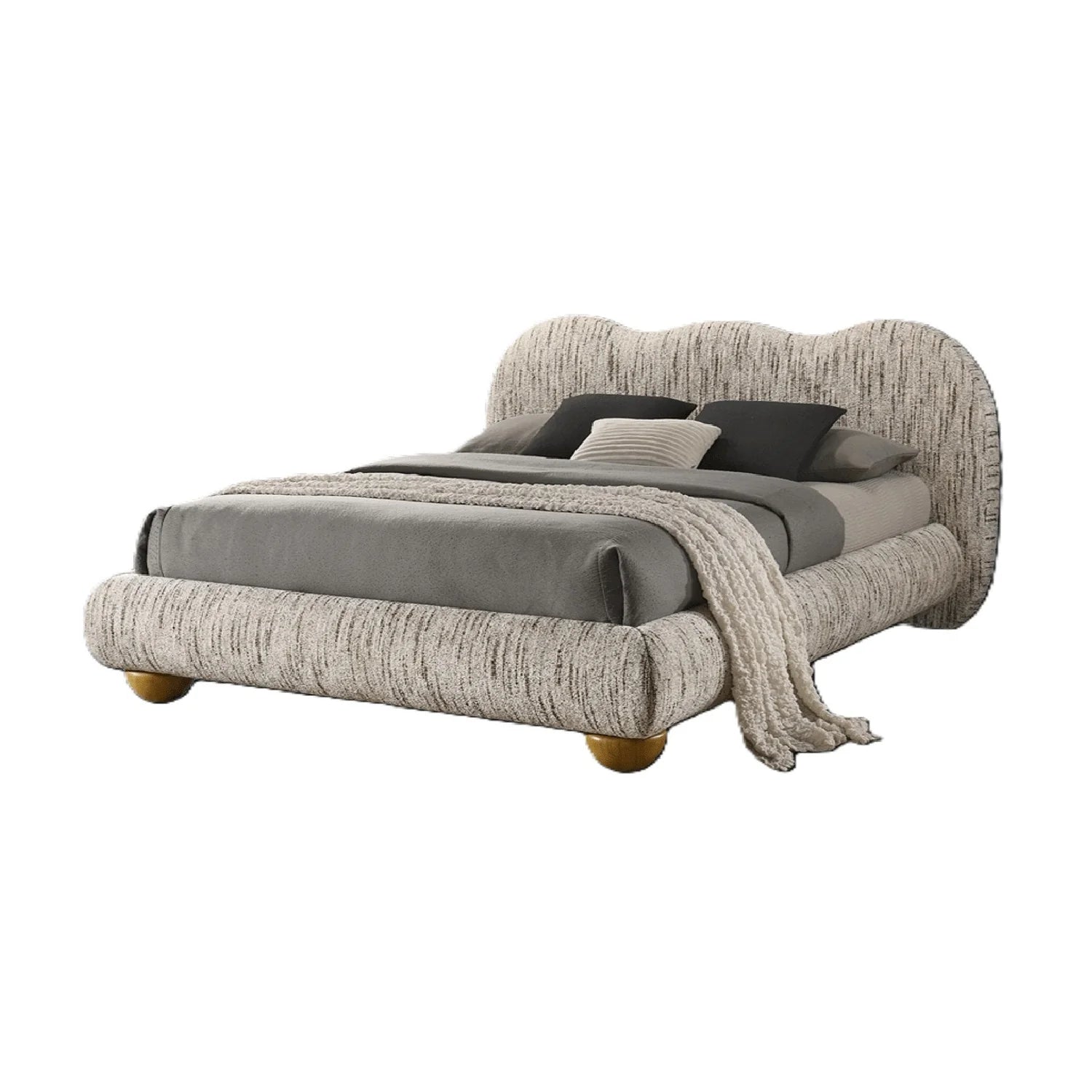 Luxury Upholstered Modern Brown Queen Bed European Style for Villa