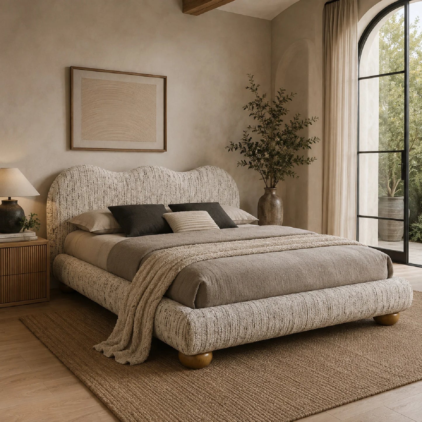 Luxury Upholstered Modern Brown Queen Bed European Style for Villa