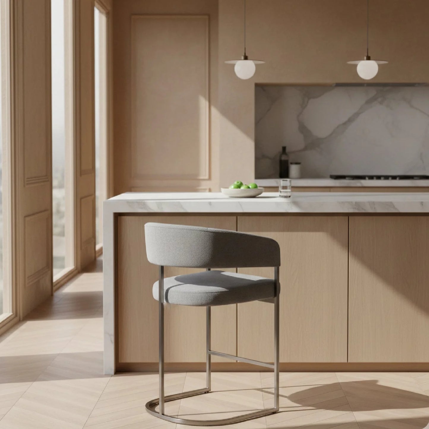 Luxury Upholstered Modern Bucket Counter Stool European Style for Villa