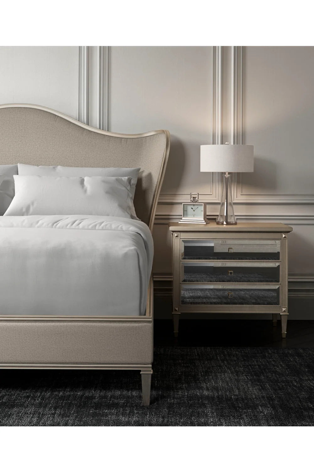 Luxury Upholstered Modern Camelback Bed European Style for Villa