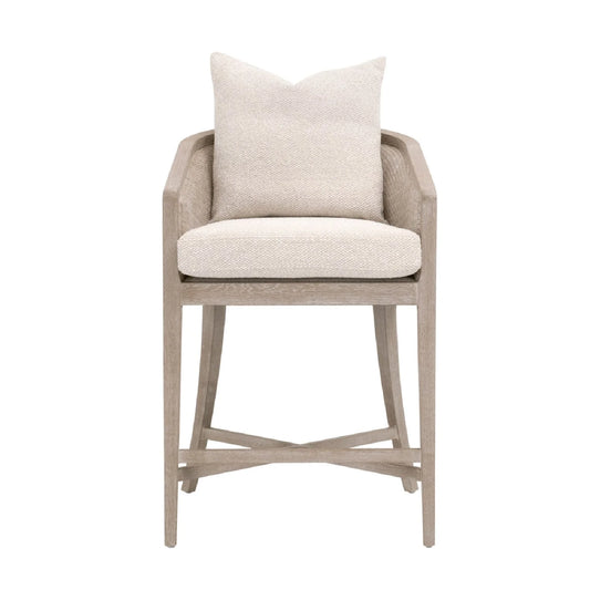 Luxury Upholstered Modern Cane Counter Stool European Style for Villa