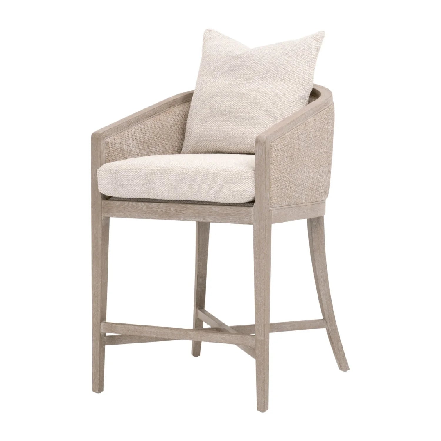 Luxury Upholstered Modern Cane Counter Stool European Style for Villa