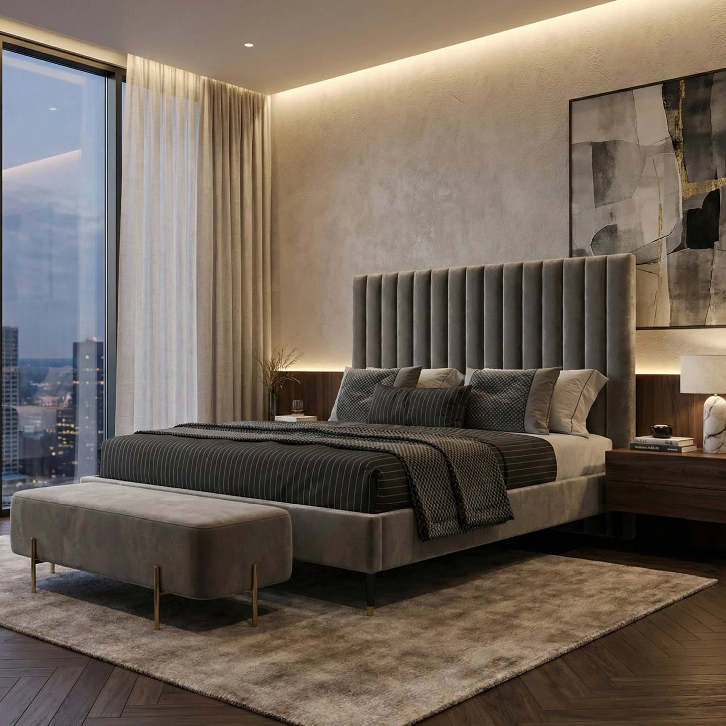 Luxury Upholstered Modern Channel Tufted Bed European Style for Villa