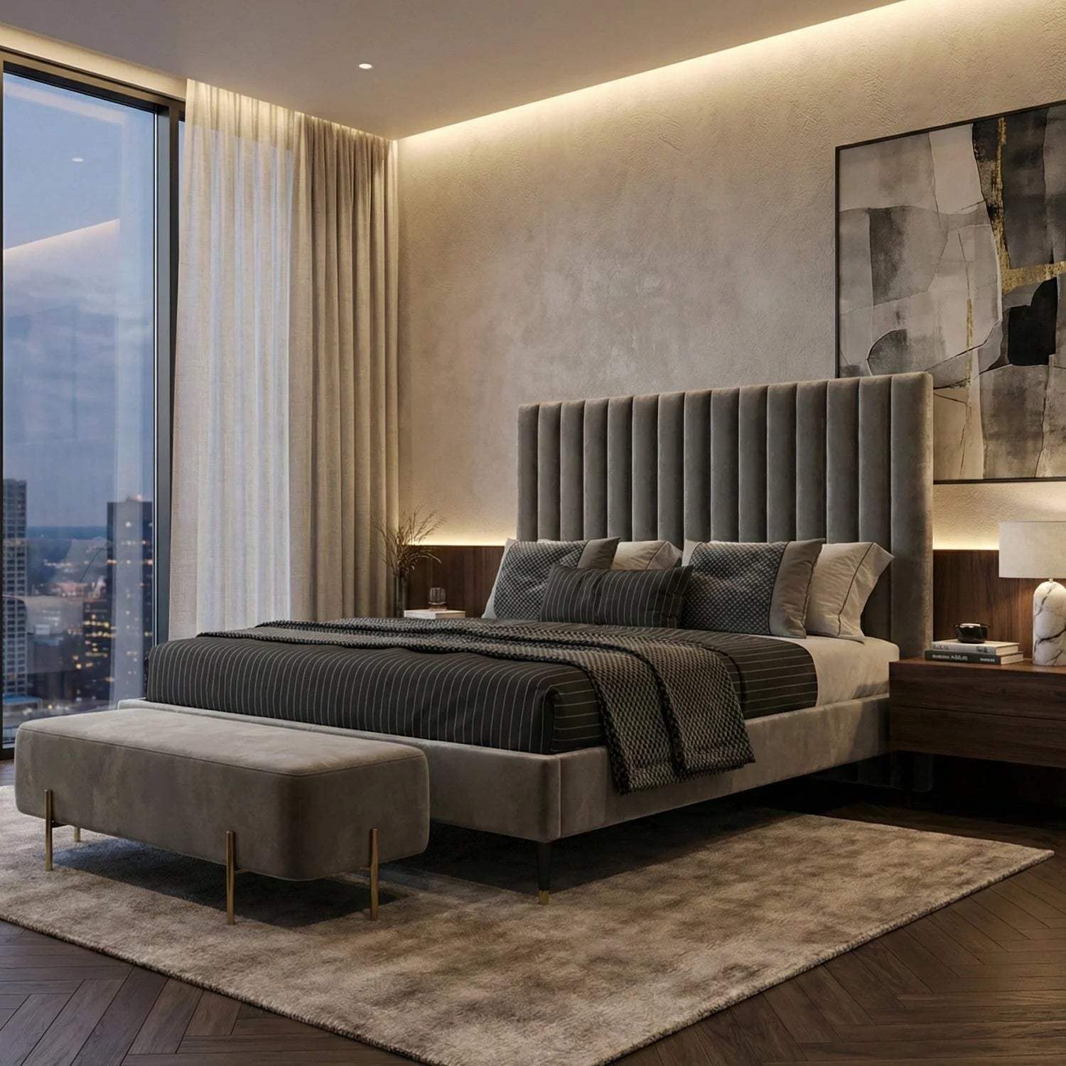Luxury Upholstered Modern Channel Tufted Bed European Style for Villa