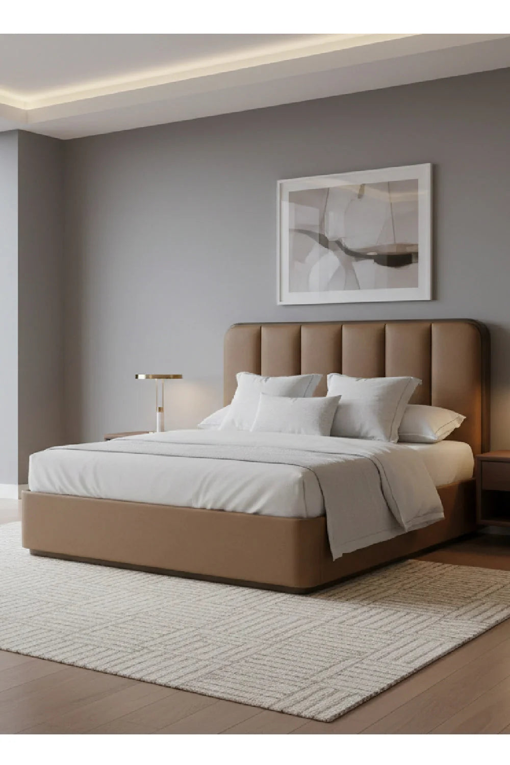 Luxury Upholstered Modern Channel Tufted Bed European Style for Villa