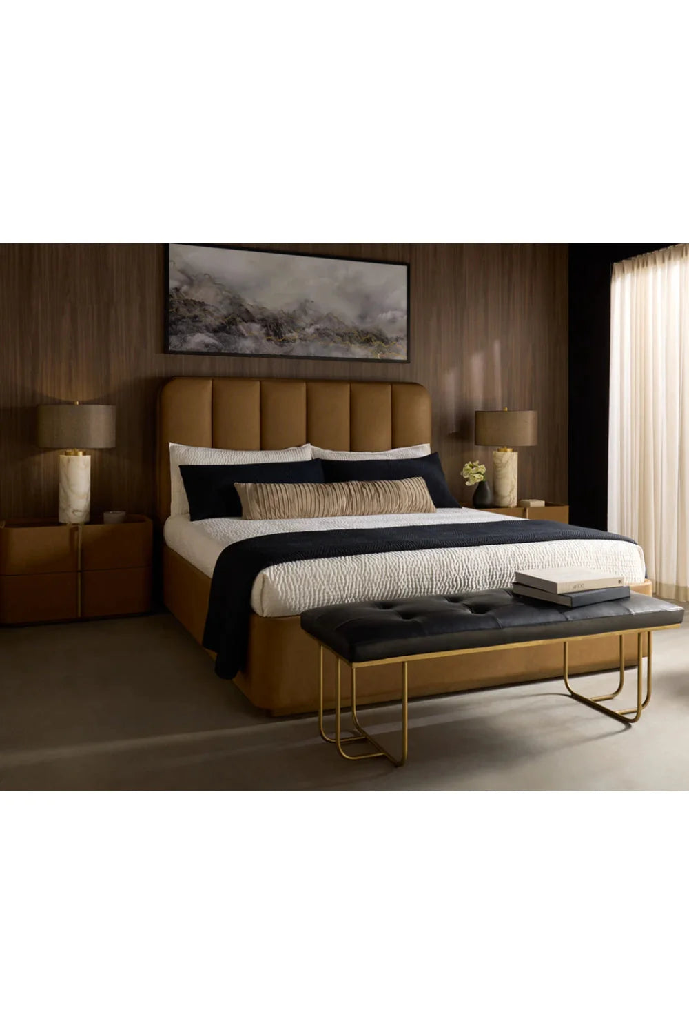 Luxury Upholstered Modern Channel Tufted Bed European Style for Villa
