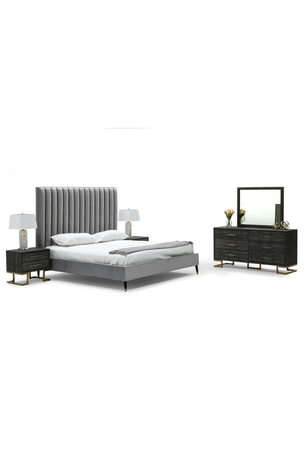 Luxury Upholstered Modern Channel Tufted Bed European Style for Villa