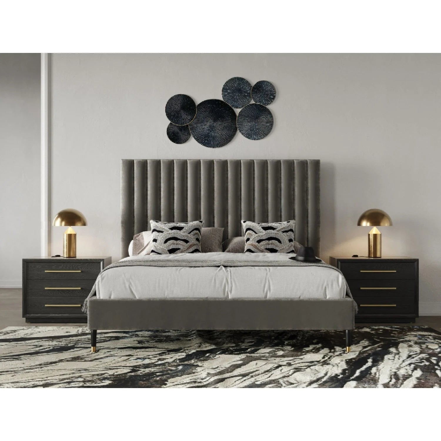 Luxury Upholstered Modern Channel Tufted Bed European Style for Villa