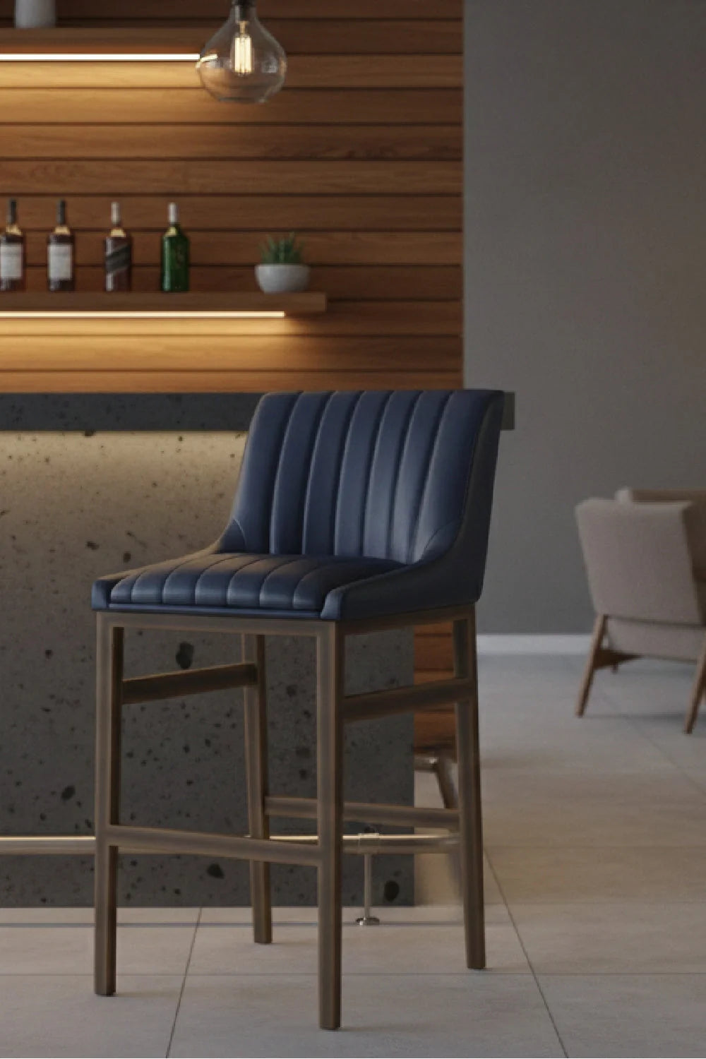 Luxury Upholstered Modern Channeled Bar Stool European Style for Villa