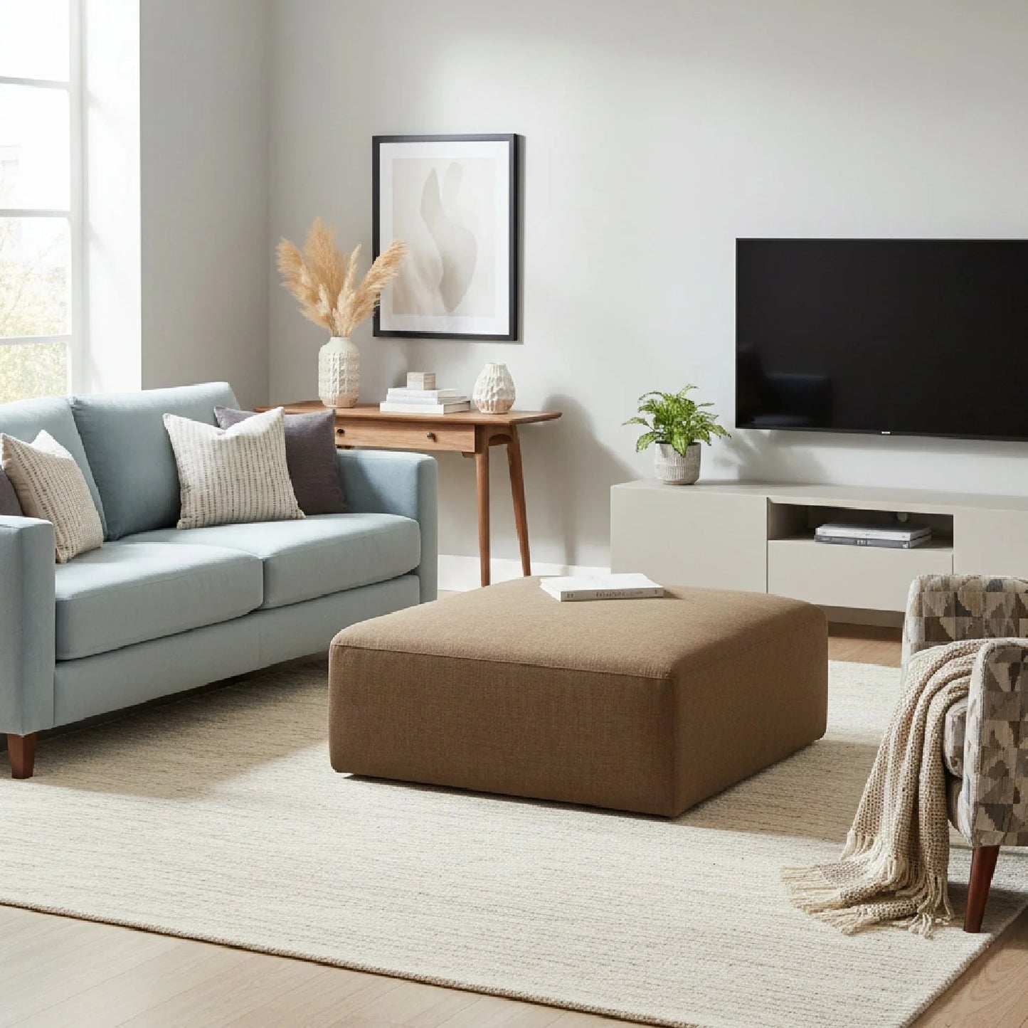 Luxury Upholstered Modern Chenille Ottoman European Style for Villa