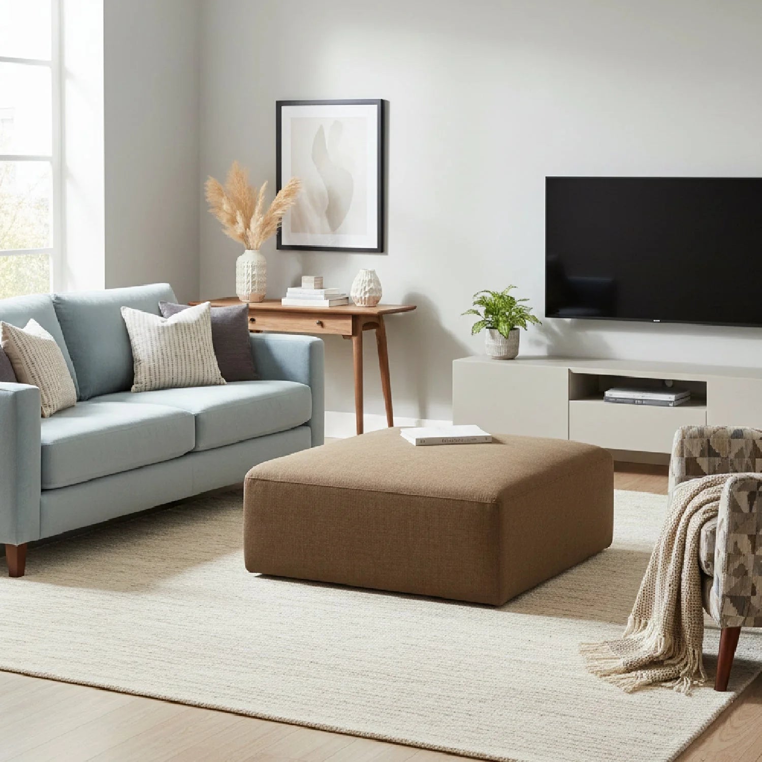 Luxury Upholstered Modern Chenille Ottoman European Style for Villa