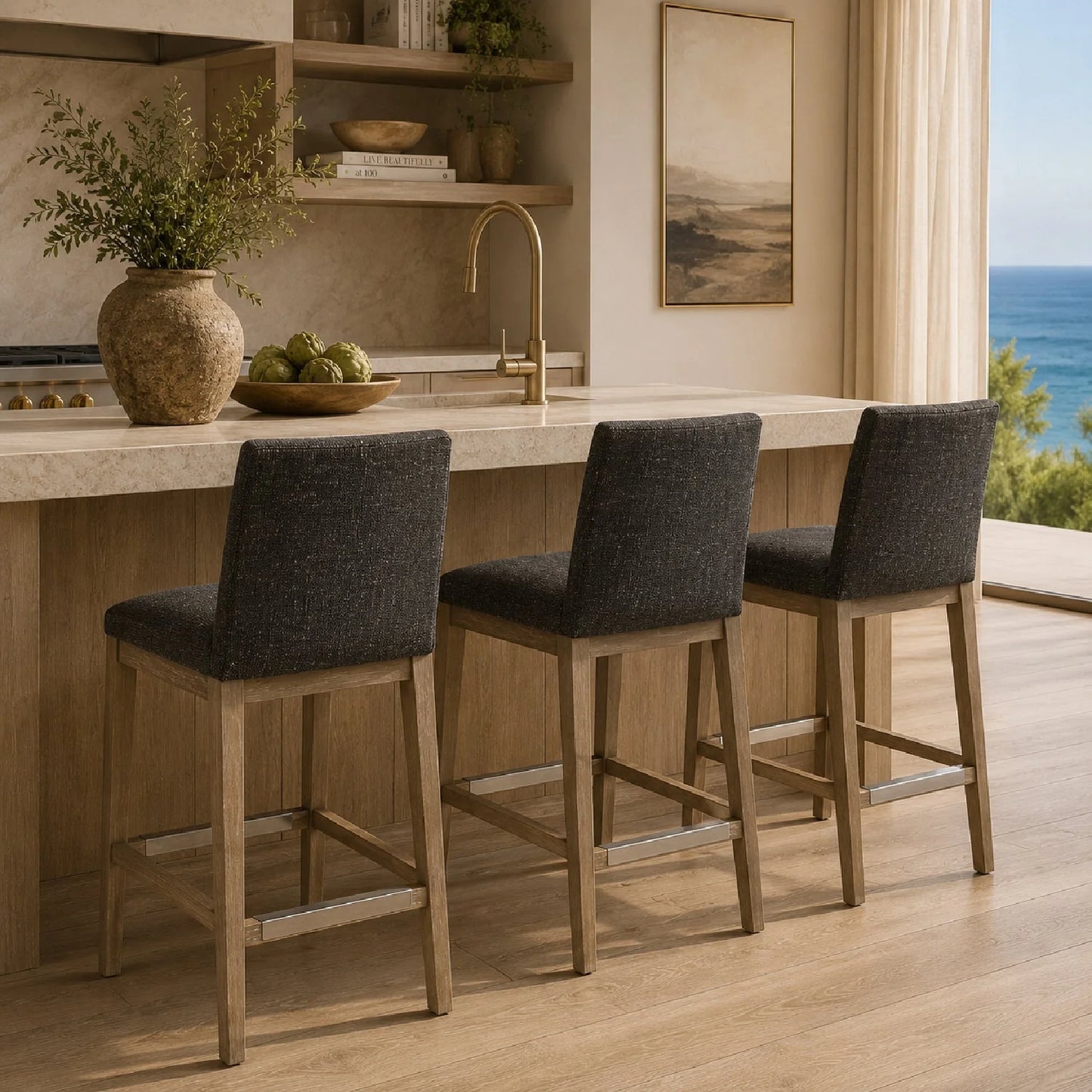 Luxury Upholstered Modern Counter Stool European Style for Villa