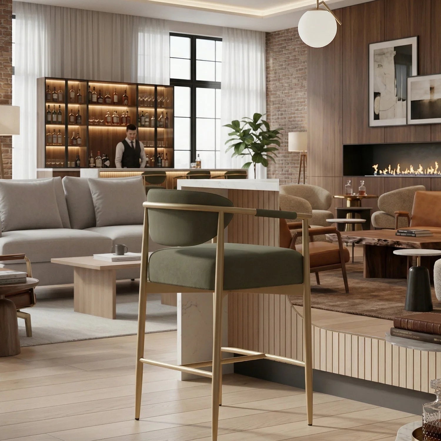 Luxury Upholstered Modern Counter Stool European Style for Villa