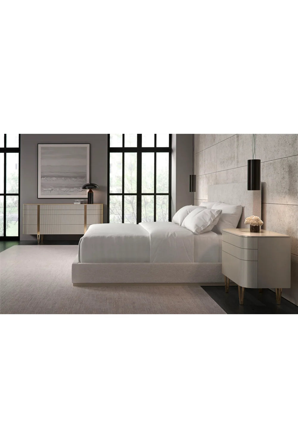 Luxury Upholstered Modern Cream Bed European Style for Villa